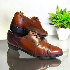 Florsheim 10.5 /48 Cap Toe Oxford Cognac Brown Lace Up Dress Men Formal VtgShoes